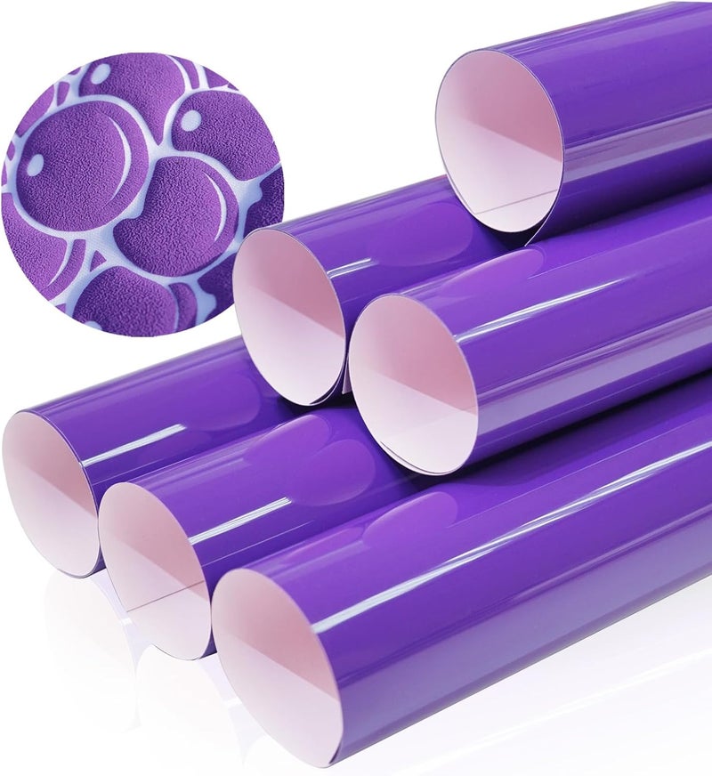 HTVJOYDO 6Pcs Puff Vinyl Heat Transfer, 12x10Inch Purple 3D Puff HTV, DIY Iron-on Vinyl for T-Shirts, Easy to Cut and Weed, Compatible with Cricut or Cameo (6 Purple Puff) - Image 1